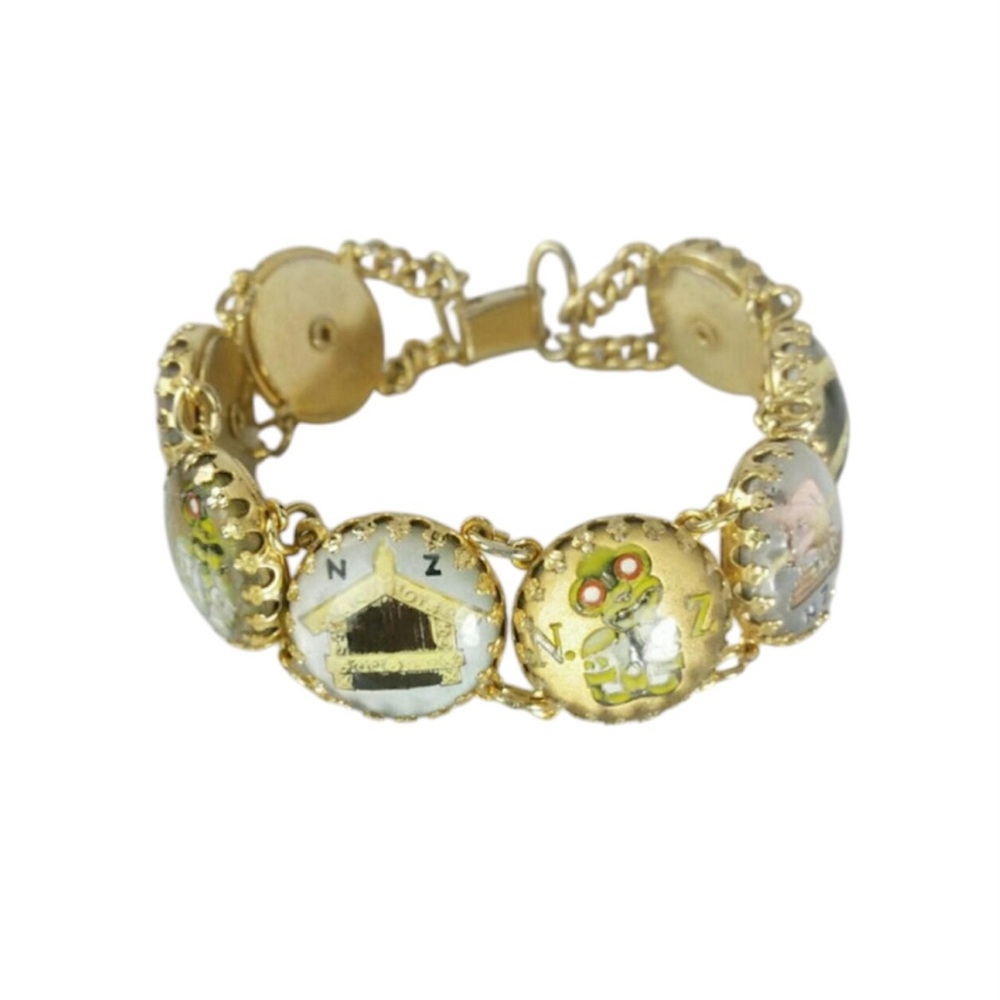Vintage NZ Reverse Painted Bubble Glass Souvenir Bracelet